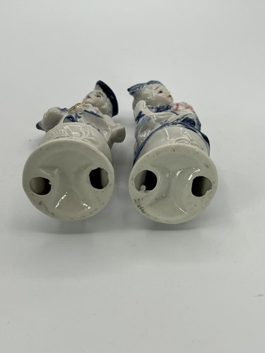 1950's Vintage Colonial Couple White & Blue Ceramic Figurines With Gold Accents - Picture 3 of 4