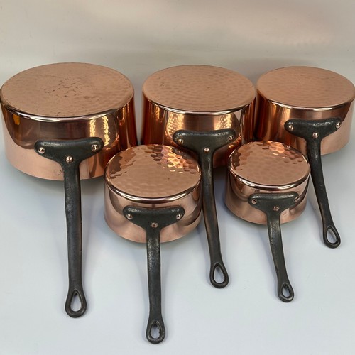 Vintage Kitchen Quality Set of 5 Heavy 6kg Copper Pans Stamped Gaor 50,Villedieu - Picture 6 of 24