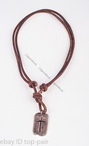 Moda Para Hombres Retro Metal Cruz Colgante Cuero Genuino Surfista Gargantilla Collar - Imagen 4 de 7