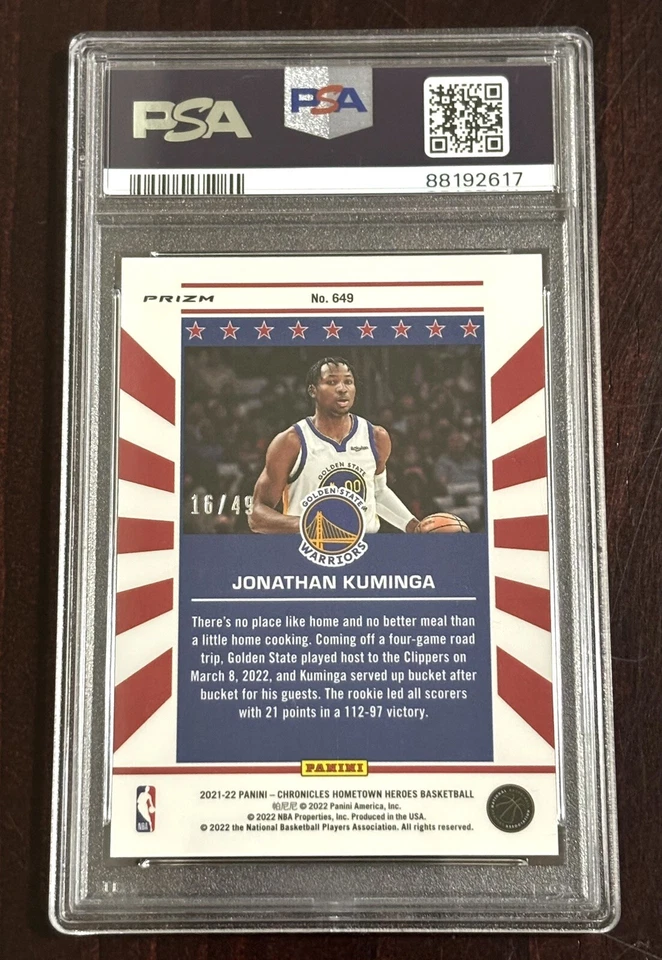 Jonathan Kuminga 2021-22 Panini Chronicles Hometown Heroes Purple RC /49 PSA 10 - Image 2 of 3