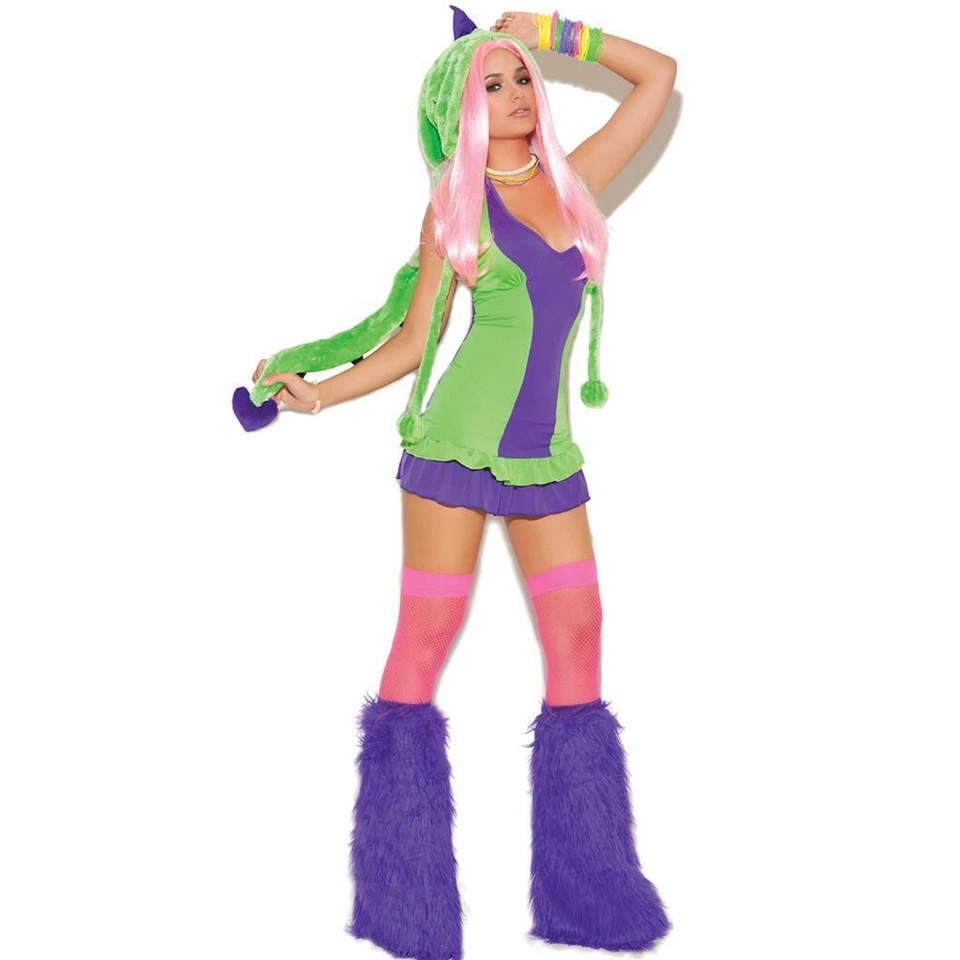 Disfraz de Dinosaurio Halter Vestido Capucha Cuernos Picos Dino Púrpura Verde 9066 Grande Foto 3 de 4