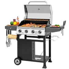 Royal Gourmet Premium 4-Burner Gas Grill with Side Shelves Silver & Black