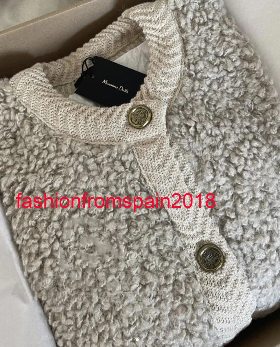 MASSIMO DUTTI NEW WOMAN Bouclé knit cardigan with buttons MINK XS  