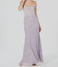 $329 Adrianna Papell Women's Purple Sequined Beaded Cowl Neck Gown Dress US 6