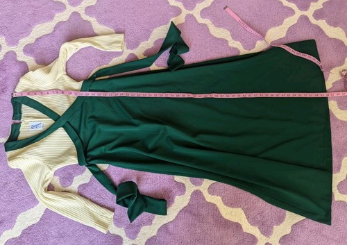 Vintage 70's Editions Dark Green Cream Knit Maxi Hostess Dress Size Medium - Bild 14 von 14