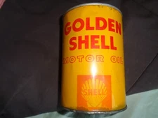 GOLDEN SHELL MOTOR OIL STEEL QUART CAN - ORIGINAL VINTAGE