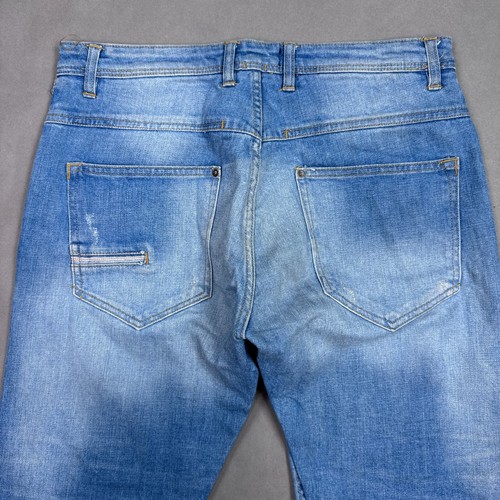 Pantalones de mezclilla Bershka para mujer 34x30 ribete azul calce ajustado botón mosca lavado - Imagen 6 de 19