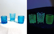 3 Blue Manganese Glass Toothpick - Match Holders 2-3/8