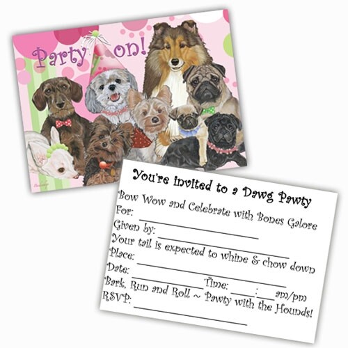 Carte postale d'invitation Dog Party 5 x 7 avec enveloppe - Photo 1 sur 1