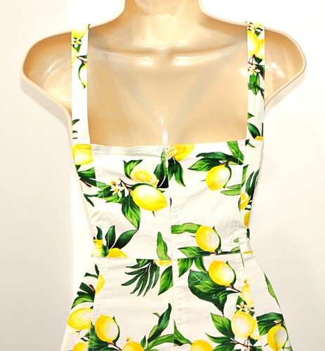Avec Les Filles Lemon Print Pockets Cotton-Blend Sweetheart Midi Dress sz 10-12 - Picture 13 of 18