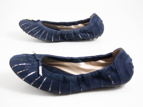 Tod's Bailarinas ante Azul Lentejuelas Doradas Mujer Talla Eu 37.5 US 7.5 - Imagen 2 de 8