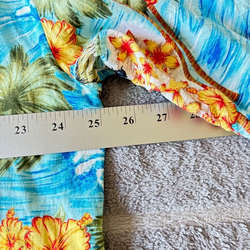 Ocean Current Men's Blue Hawaiian Shirt Floral Hula Girls Surfer S/S XL Rayon - Picture 5 of 11