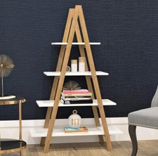 A-Frame Ladder Pyramid Bookcase Bookshelf Display Shelf Unit Bamboo Triangular