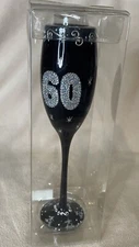 Beautiful Collectors Black Silver Glitter 60 Year Birthday Glass Champagne Flute