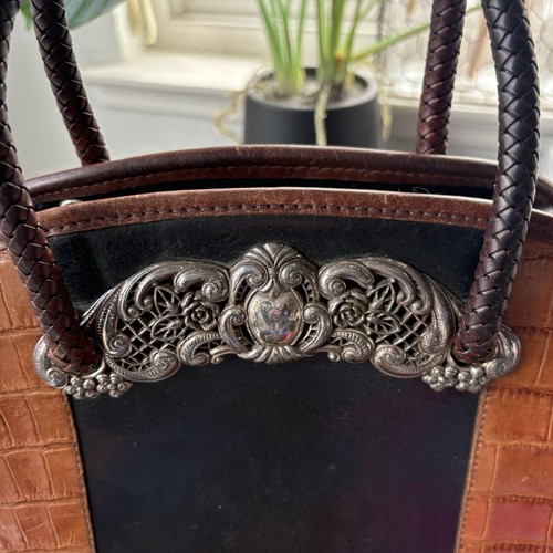 Brighton Chantilly Vintage schwarz Leder Kroko Umhängetasche Handtasche - Bild 5 von 13