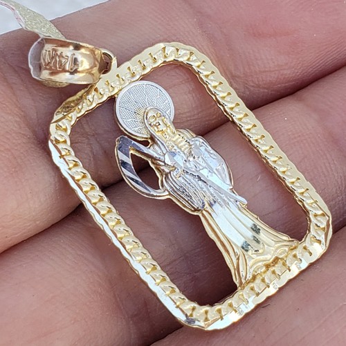 14k Gold santa muerte grim reaper angel of death pendant rectangular 1.25"  - Picture 2 of 10