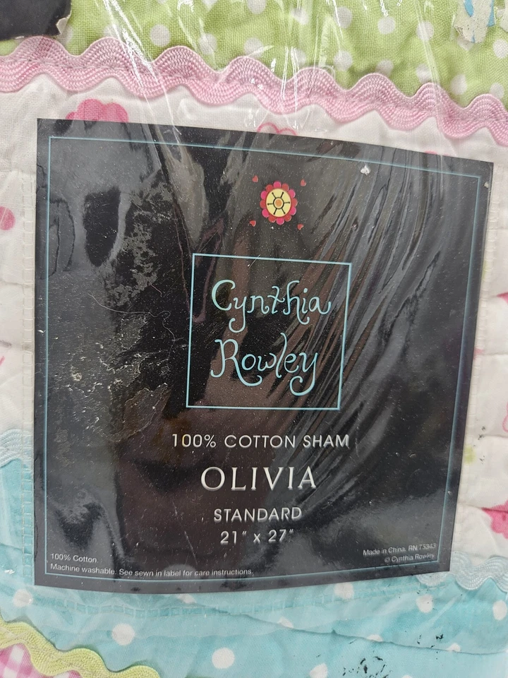 New Cynthia Rowley 100% Cotton Quilted Sham "Olivia" 21x27 Girls Kids Pink Green - Image 2 of 3