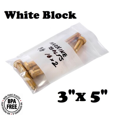 3'' x 5'' White Block Zip Seal Bags Reclosable Top Lock 2Mil or 4Mil Heavy Duty