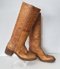 Vtg Women's 6.5 5.5 Tall Leather Campus Pull On Boots 70s Double HH Quality Boot