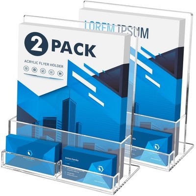 Acrylic Flyer Holder with Business Card Holder for 400 Flyers, 2 Pack Clear S...