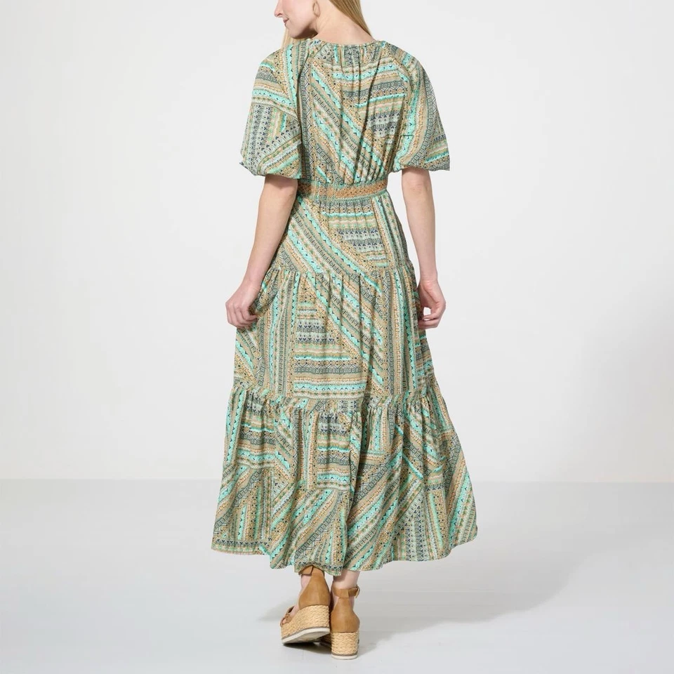 Democracy Bubble Sleeve Printed Maxi Dress Womens Plus Size 2X Laurel Oak Multi - Image 2 of 3