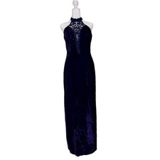 90s Y2K Velvet Zum Zum Purple Lace Velvet Prom Whimsigoth Vamp Dress 9/10