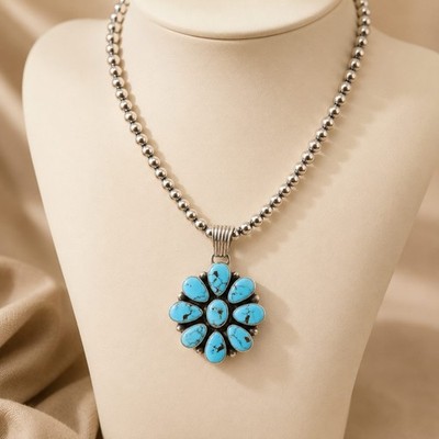 Turquoise Sterling Pendant Attributed to Shirley Henry, Navajo, Big Stone