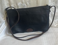 Vintage Fossil Leather Shoulder Crossbody Bag Black With Brown Adjustable Handle