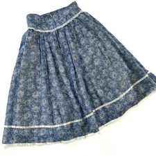 Jessica’s Gunne Sax Blue White Floral Boho 70s Prairie Skirt Womens 24 XS