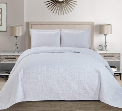 MK Home Mk Collection 3pc King/California King Solid Embossed Bedspread Bed C...