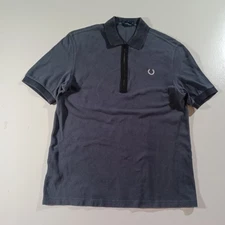 FRED PERRY Crepe Pique Zip Neck Polo Shirt Mens Sz Med Slim Fit Gray 101cm 40"