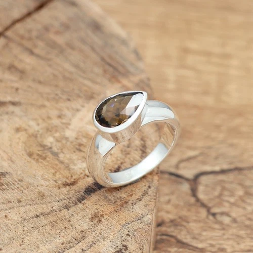 Natural Smoky Quartz Solid 925 Sterling Silver Men & Women Pear Ring - product listing photo