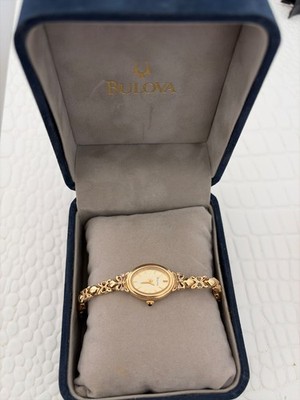 Vintage Bulova Ladies 14K Solid Gold Quartz Watch 2001 A1 14g 7 Diamond Dial Ori