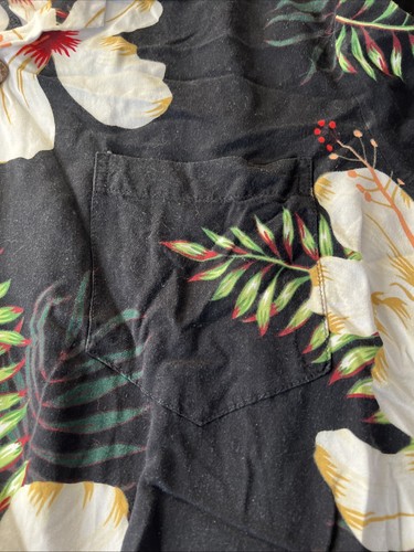 Aloha Fashion Hawaiian Shirt Size XXL Button Black Floral Pocket Cotton - Picture 4 of 9