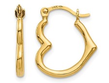 14K Yellow Gold Open Heart Hoop Earrings