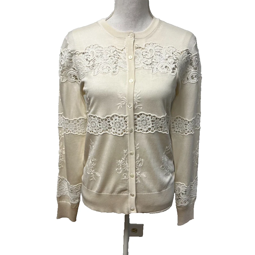 Dolce Gabbana — Dolce & Gabbana Sweater Set Womens 42 Medium Silk Ivory Eyelet Lace Designer