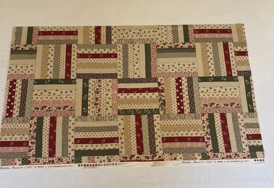 Mistletoe Manor By Moda 100% Cotton Quilting Fabric 1 Yard Cream Red Stripes - Image 4 of 4