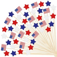 300Pcs Patriotic Cocktail Pick 4th of July Star American Flag Long Toothpick Red