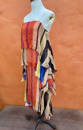 DRIES VAN NOTEN Raw Hem Silk Dress Multicolor Colorful Size 34 Couture 2015 - Picture 4 of 8