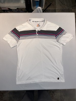 Amplify Men's Striped Polo Shirt White Black Blue Pink Short Sleeve Size XL