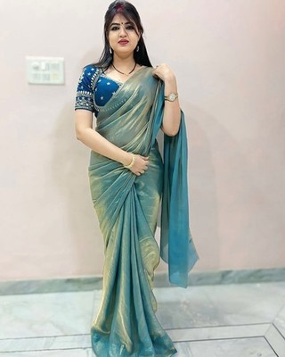 Women's Beautiful Exclusive Space Silk Plain Saree With Embroidery Stitch Blouse