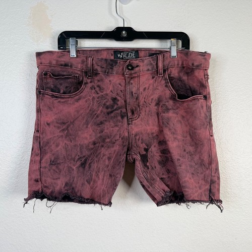 XXX Rude Men's Shorts Acid Wash Pink Size 34 Cut Off Grunge Punk