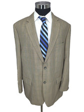 Joseph & Feiss Gold Blazer Mens 48L Brown Glenplaid Sports Coat 2 Buttons Wool