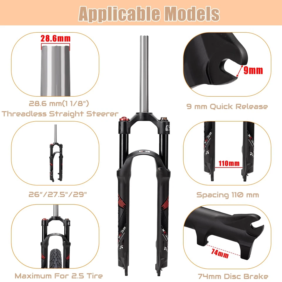Horquillas de suspensión para bicicleta de montaña, horquilla delantera para bicicleta MTB de 26/27,5/29 pulgadas, 100 mm... Foto 2 de 4