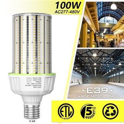480V 100W LED Corn Cob Bulb E39 Base, 5000K Warehouse Workshop High Bay Lamps UL