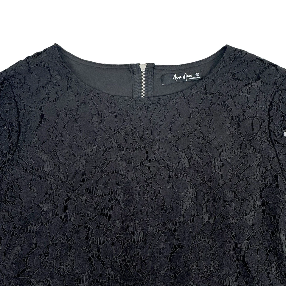 Top de encaje con mangas de campana pequeño negro bruja gótico hada grunge cremallera Nana Macs para mujer Foto 3 de 4