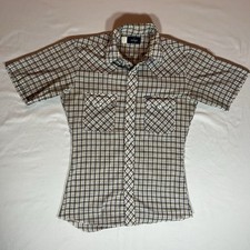 VTG Wrangler Men s Plaid Pearl Snap Short Sleeve Dress Shirt Sz M Brown Western