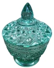 VTG Anchor Hocking Wexford  Diamond Sunburst Green  Candy Dish 5" #0101