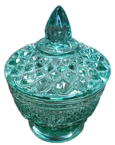 VTG Anchor Hocking Wexford  Diamond Sunburst Green  Candy Dish 5" #0101