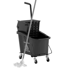 Mop Bucket with Wringer on Wheels for Floor Cleaning 38 Quart Black